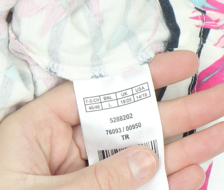 Damart Women’s Multicoloured Floral Stripe Cotton Long Sleeve Polo Top Size 18/20