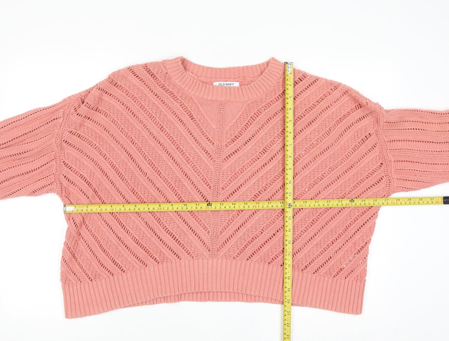 Old Navy Women Pink Open-Knit Cotton Pullover Jumper XL