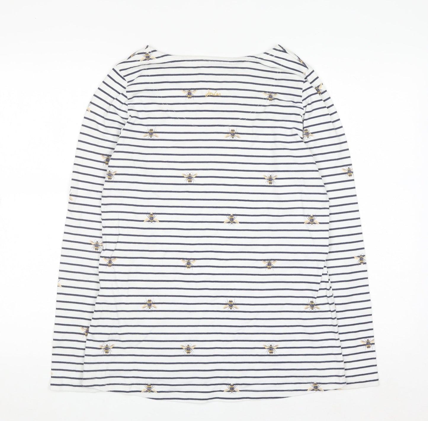 Joules Women White Bee Embroidered Striped Cotton Long Sleeve Top UK 12