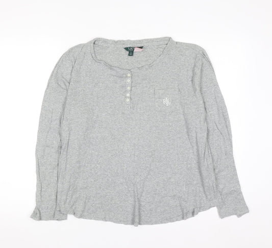 Ralph Lauren Women’s Grey Long Sleeve Henley Jersey Top Size XL