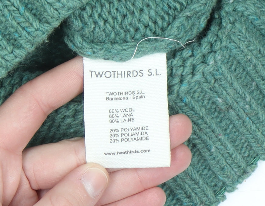 TWOTHIRDS Men’s Green Wool Crew Neck Chunky Knit Jumper Size S