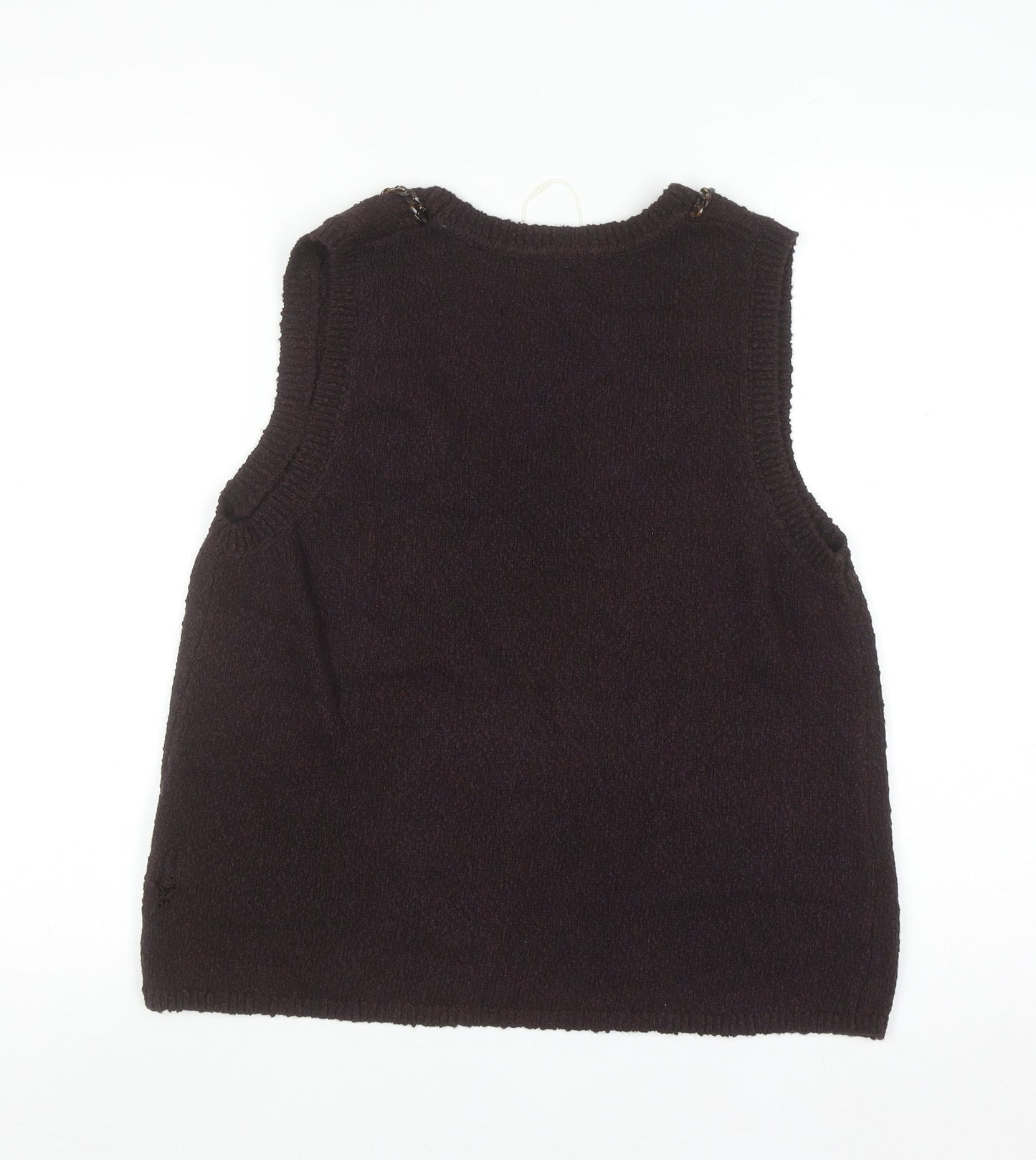 Marks and Spencer Women Brown Sleeveless Knit Vest M Round Neck
