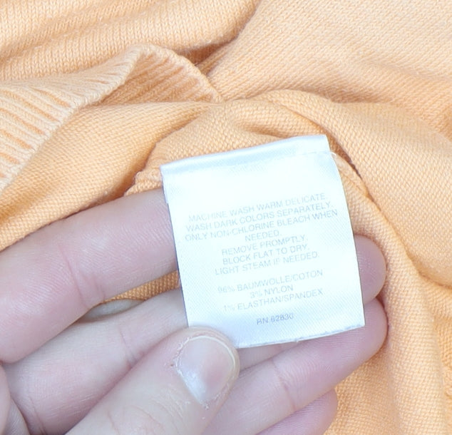 Lands' End Women's Orange Cotton Short Sleeve Crew Neck Jumper M