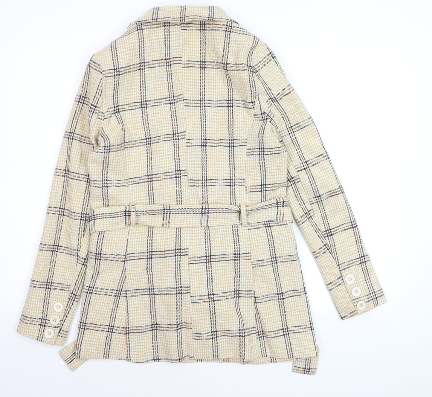 PrettyLittleThing Women Beige Check Belted Blazer UK 6