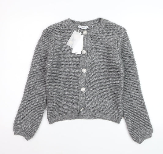 Mango Womens Grey Chunky-Knit Cardigan Small