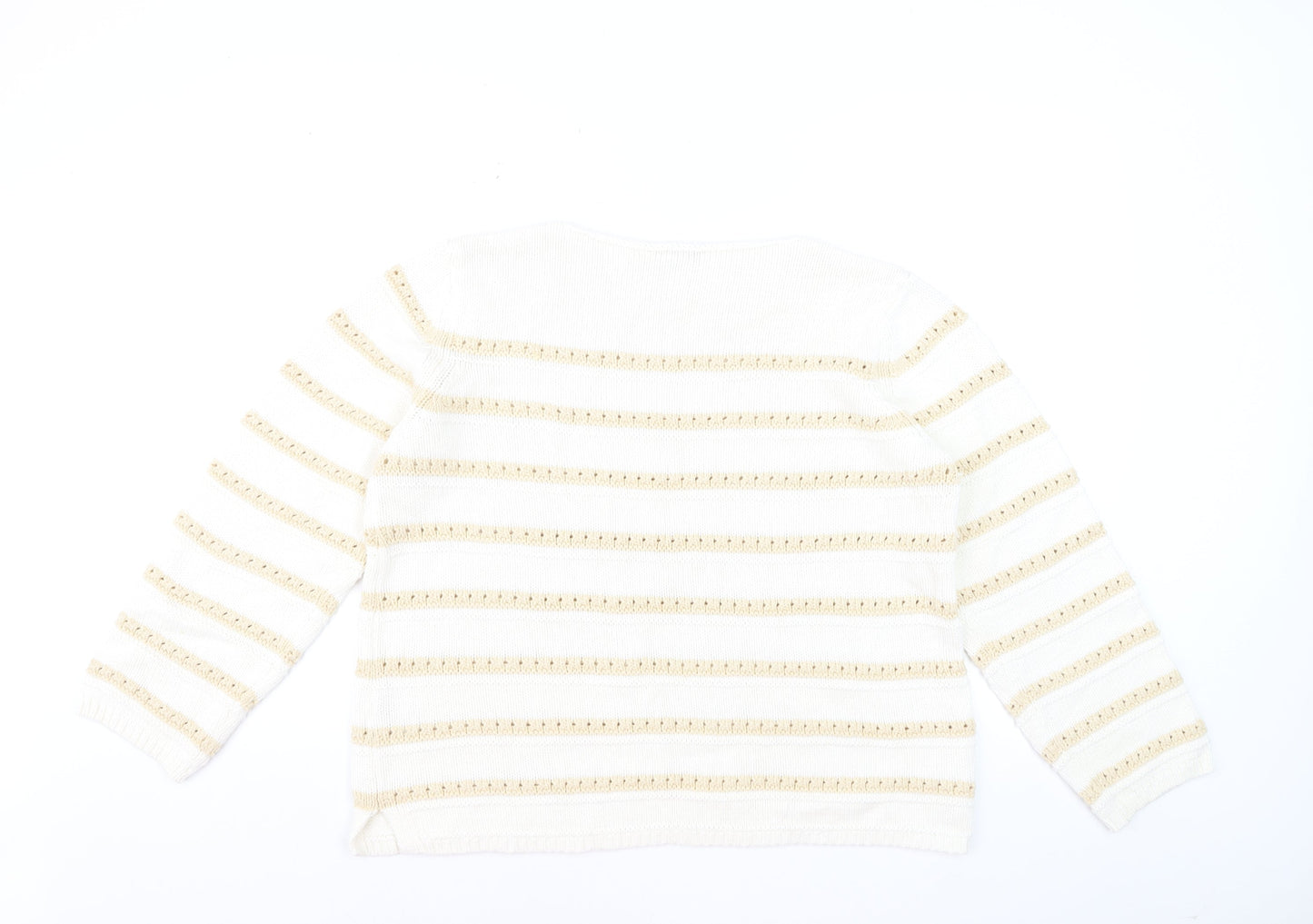 Dunnes Women Ivory Striped Cotton Knit Crew Neck Jumper Size L