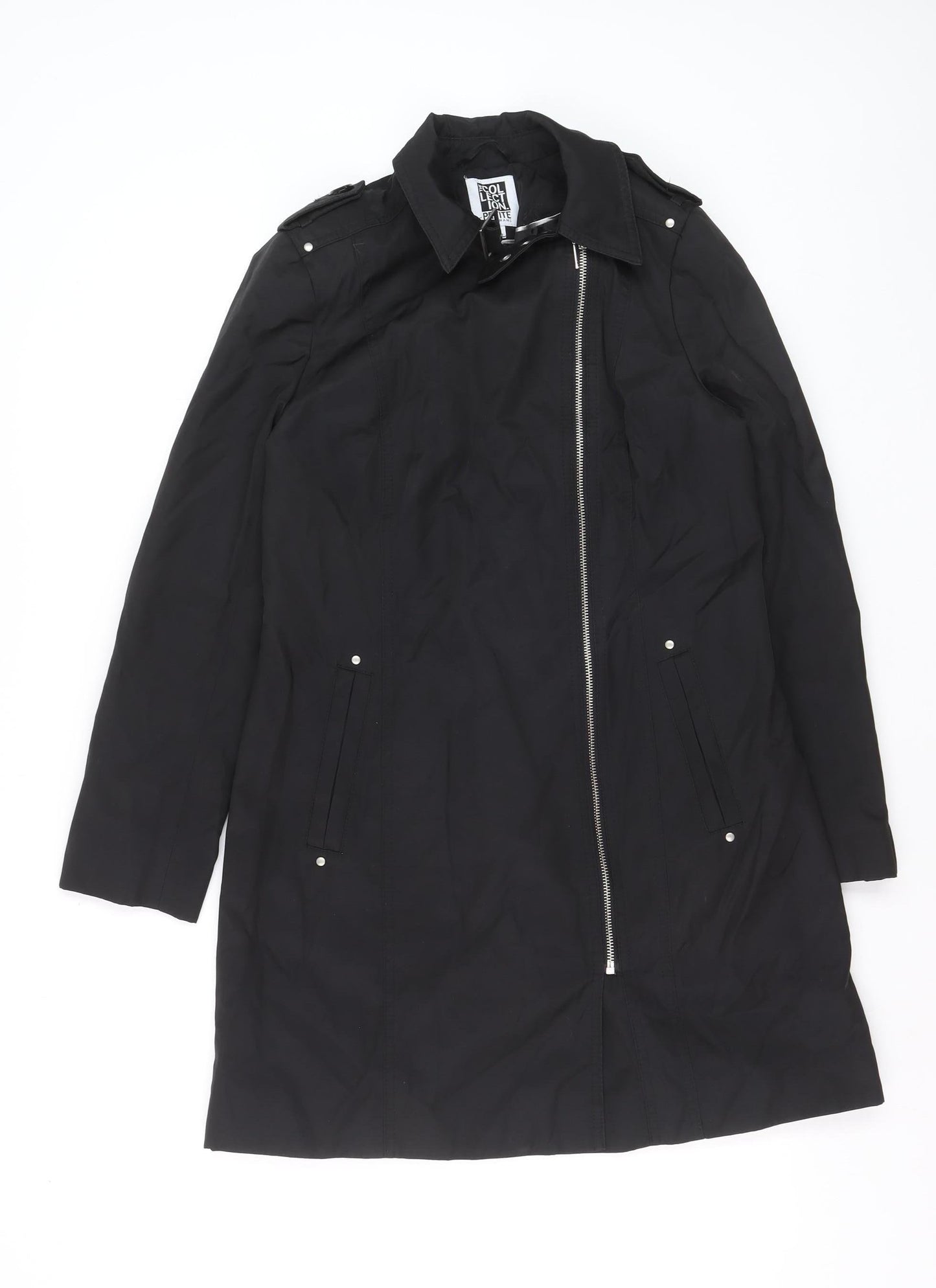 Debenhams The Collection Petite Black Long Trench Coat Size 10