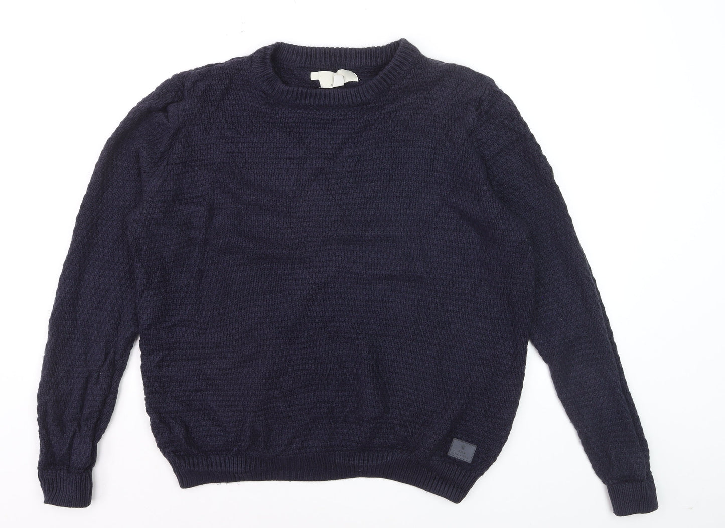 2nd Chapter Men's Blue Acrylic Crew Neck Cable Knit Jumper Size L