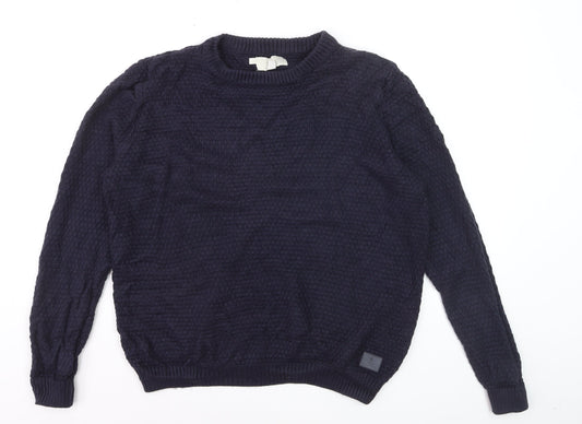 2nd Chapter Men's Blue Acrylic Crew Neck Cable Knit Jumper Size L