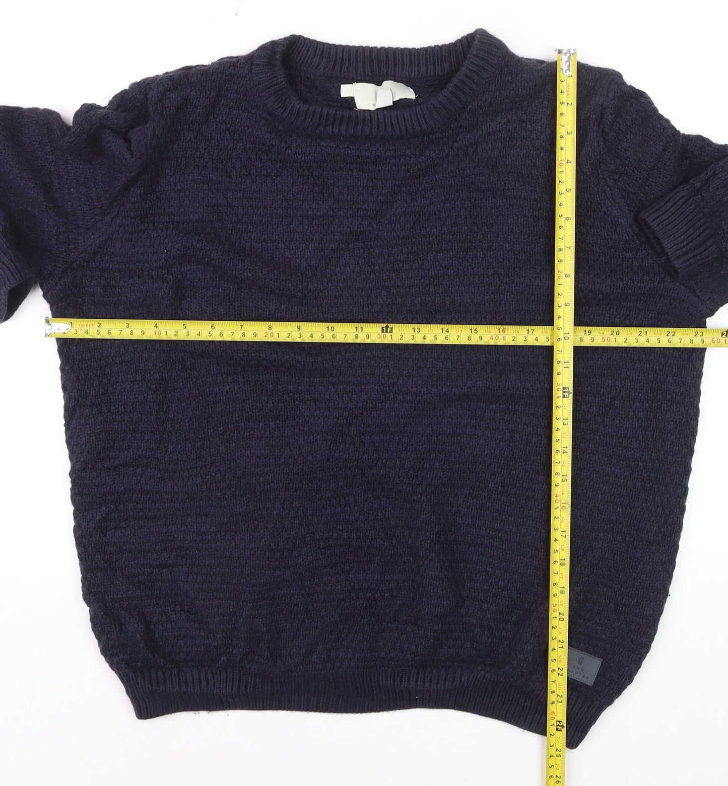 2nd Chapter Men's Blue Acrylic Crew Neck Cable Knit Jumper Size L