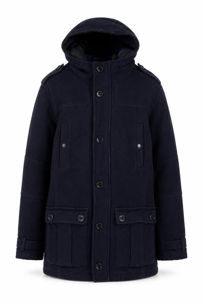 Next Men's Blue Wool Blend Hooded Parka Coat L Regular Fit