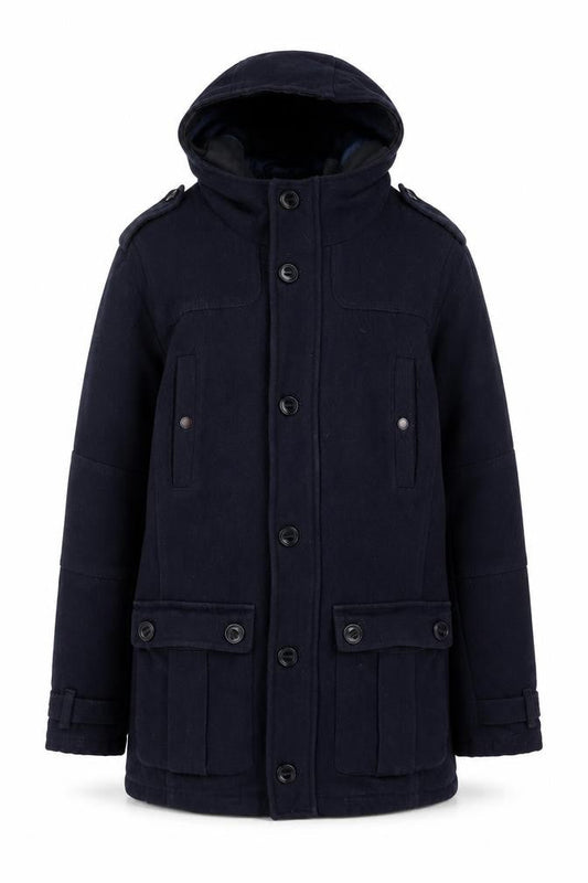 Next Men's Blue Wool Blend Hooded Parka Coat L Regular Fit
