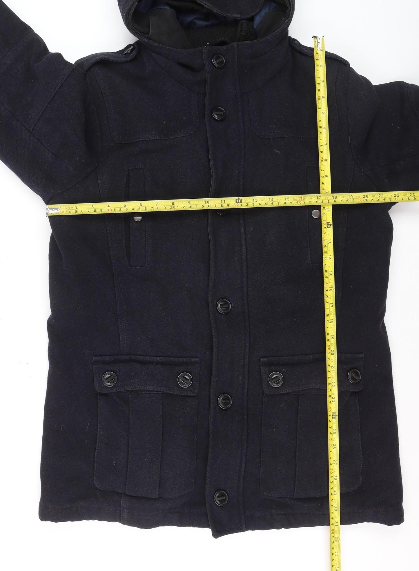 Next Men's Blue Wool Blend Hooded Parka Coat L Regular Fit