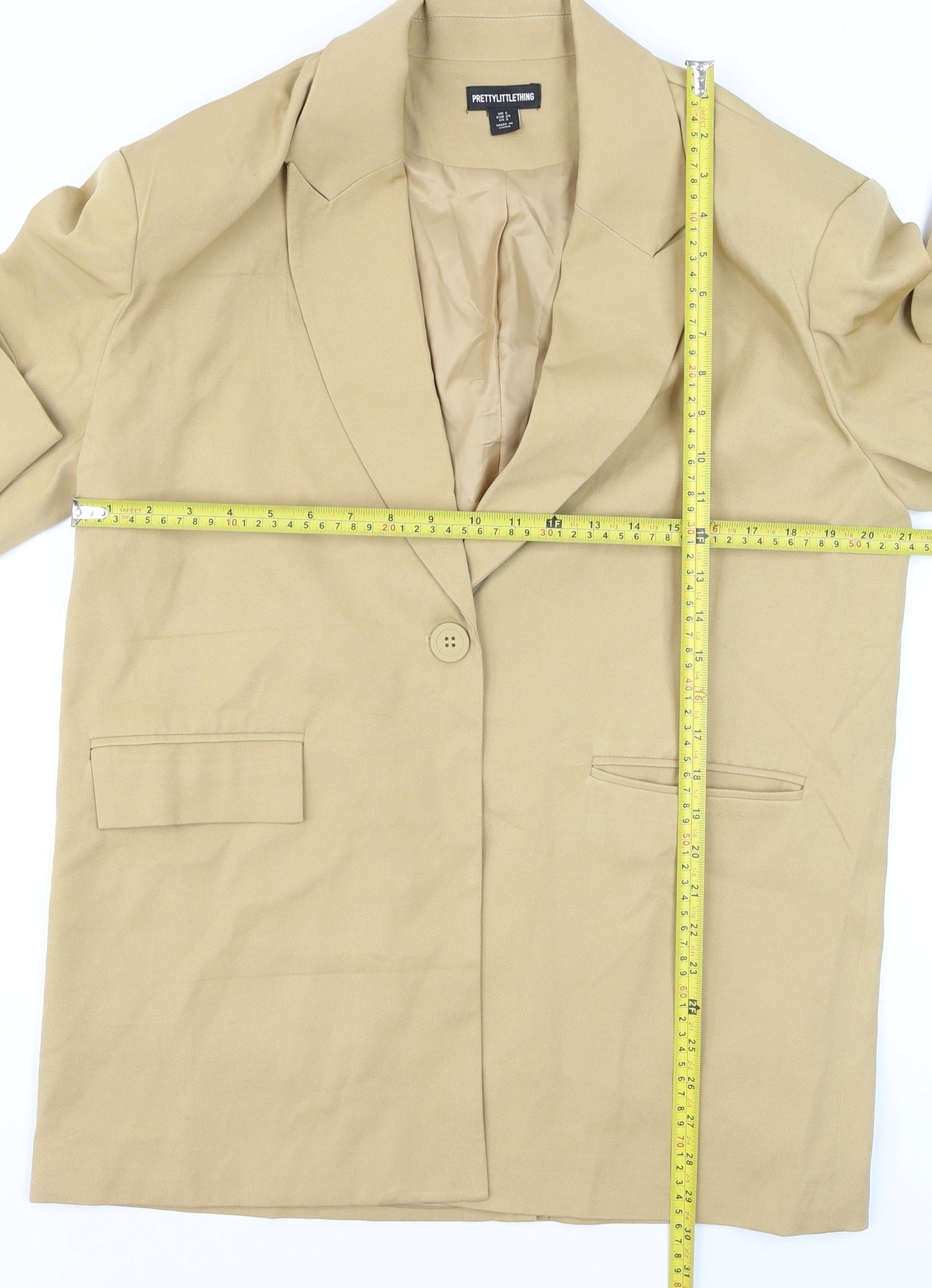 PrettyLittleThing Women’s Beige Regular Fit Single-Breasted Blazer UK 6