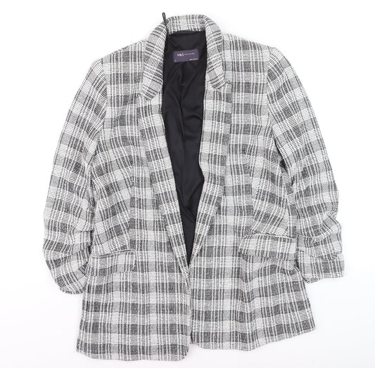 Marks and Spencer Women’s Grey Check Blazer Size 12 Lined Tweed Jacket
