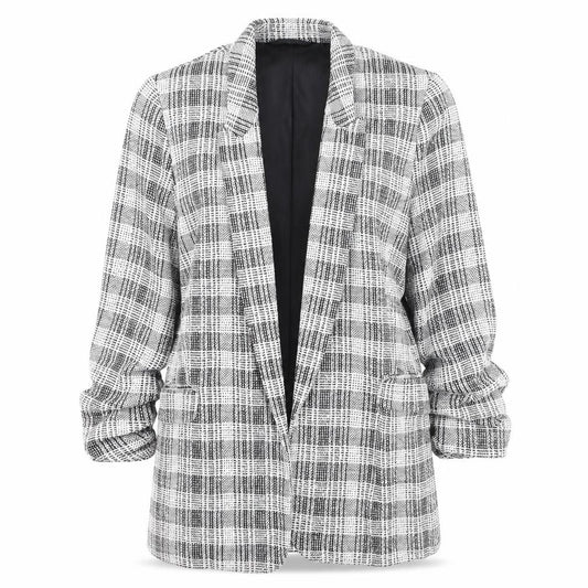 Marks and Spencer Women’s Grey Check Blazer Size 12 Lined Tweed Jacket