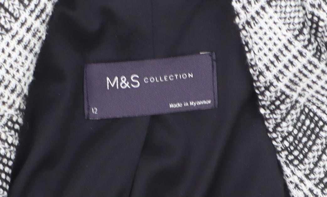 Marks and Spencer Women’s Grey Check Blazer Size 12 Lined Tweed Jacket