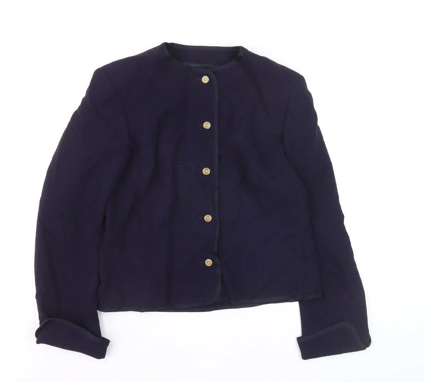 Jaeger Women's Blue Wool Blazer Jacket Size 10 Classic Buttoned