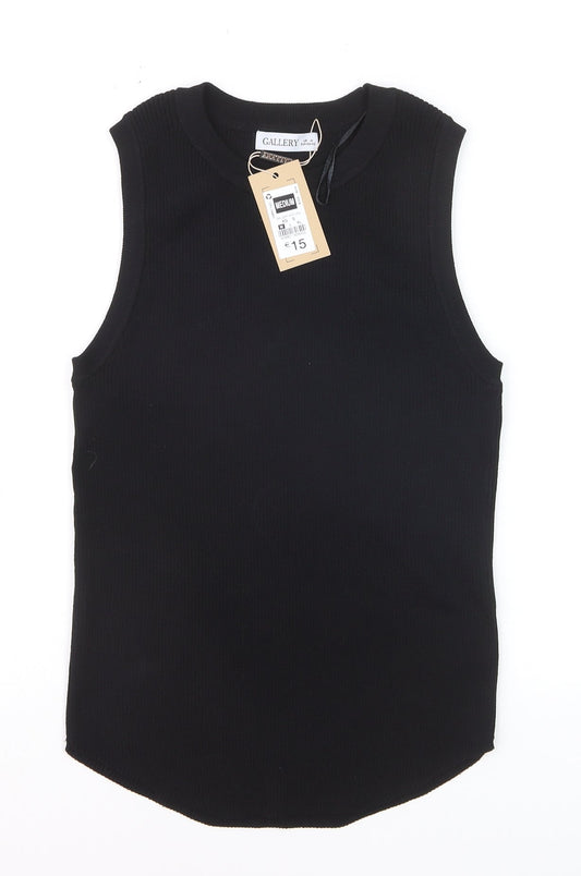 Gallery Women’s Black Ribbed Knit Sleeveless Tank Top Size M