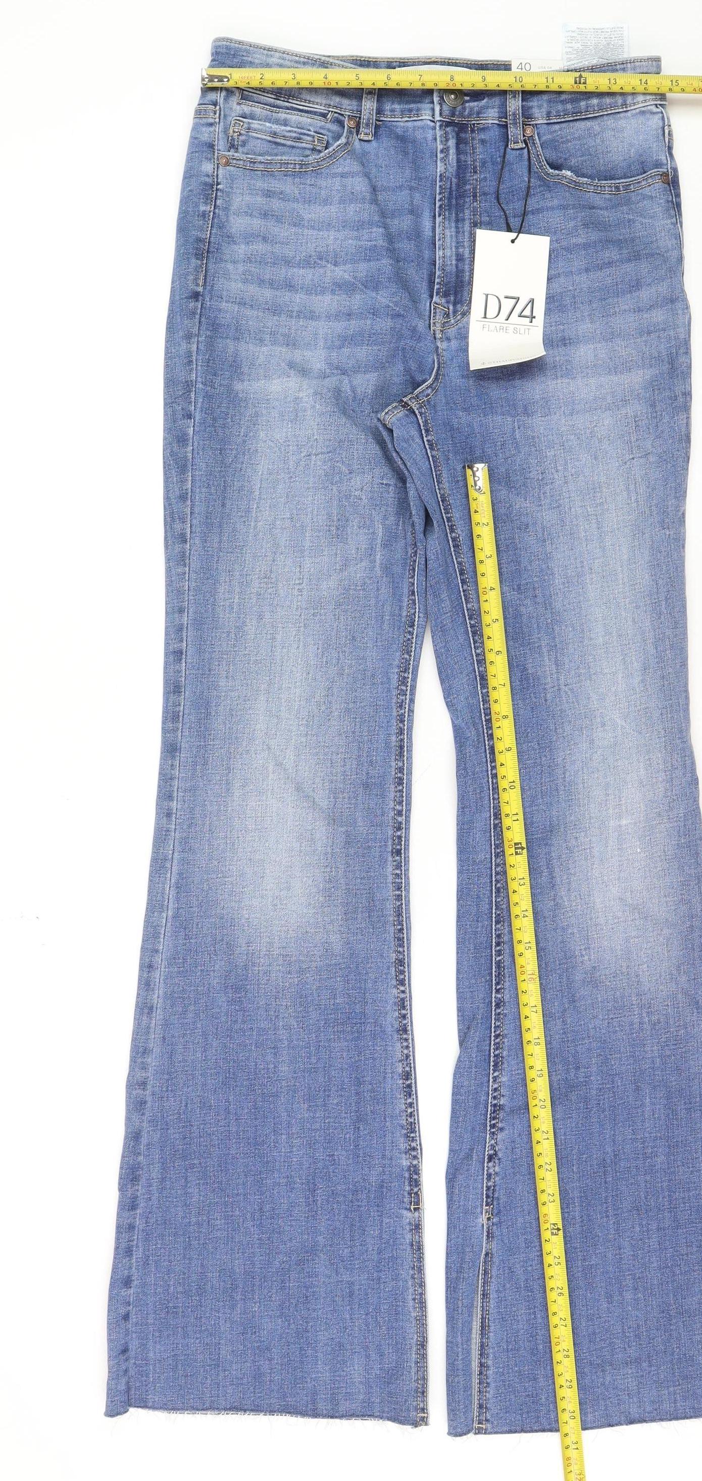 Stradivarius Women’s Blue Flared High Rise Jeans Size 12 Flare Slit