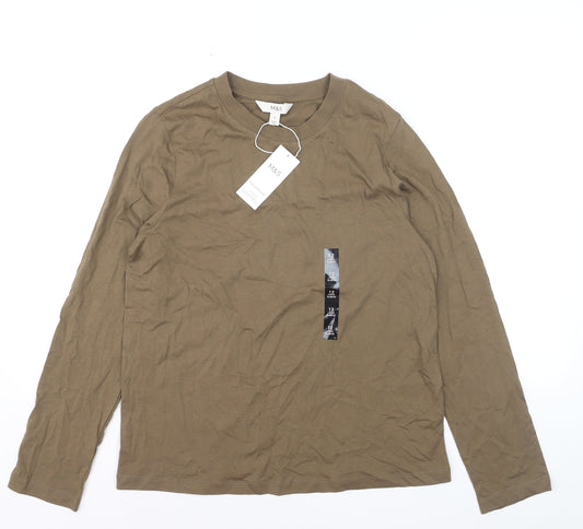 Marks and Spencer Women Brown Long Sleeve Cotton T-Shirt Size 12