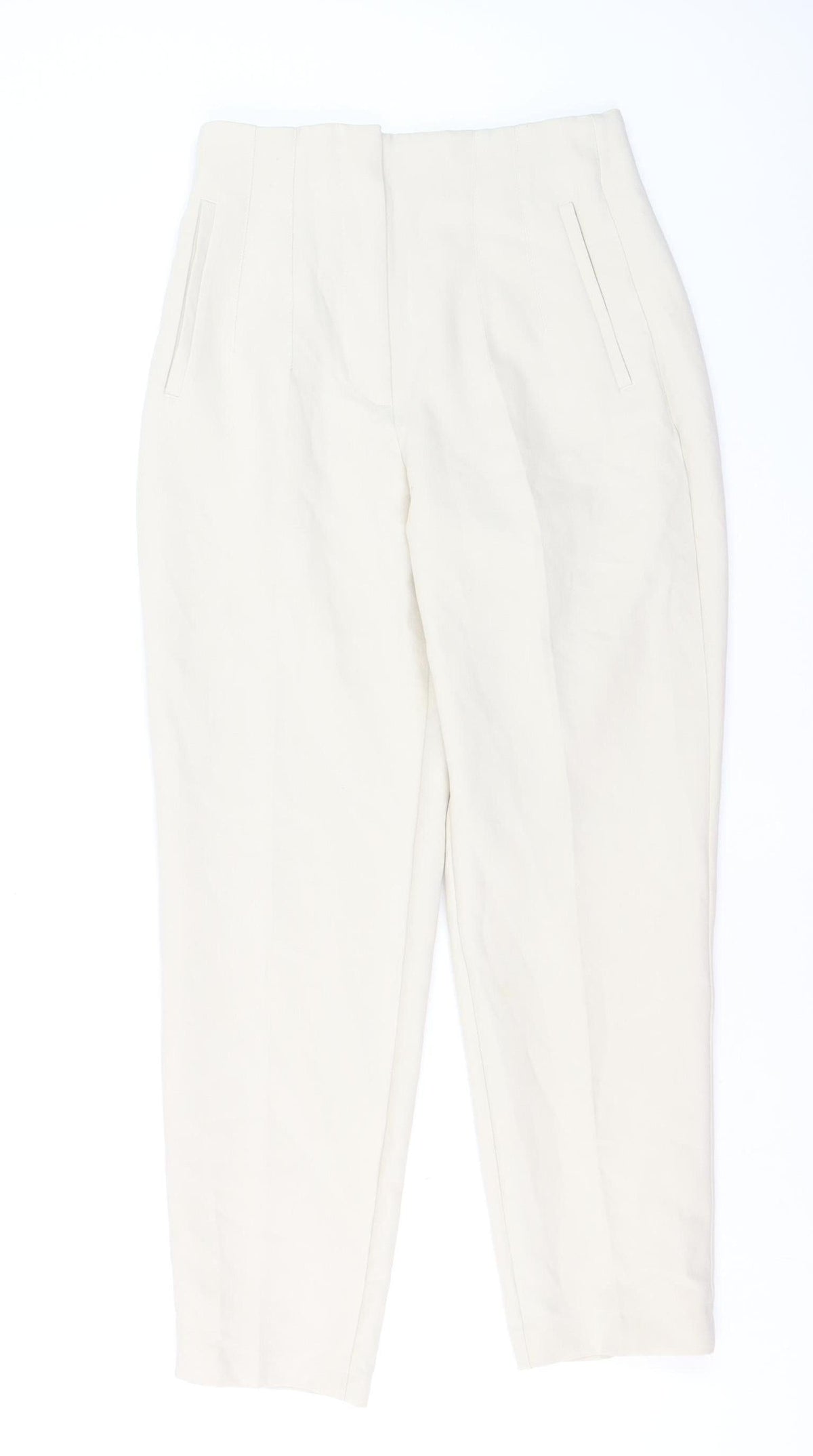 ZARA Women Ivory Tapered High Rise Trousers Size S