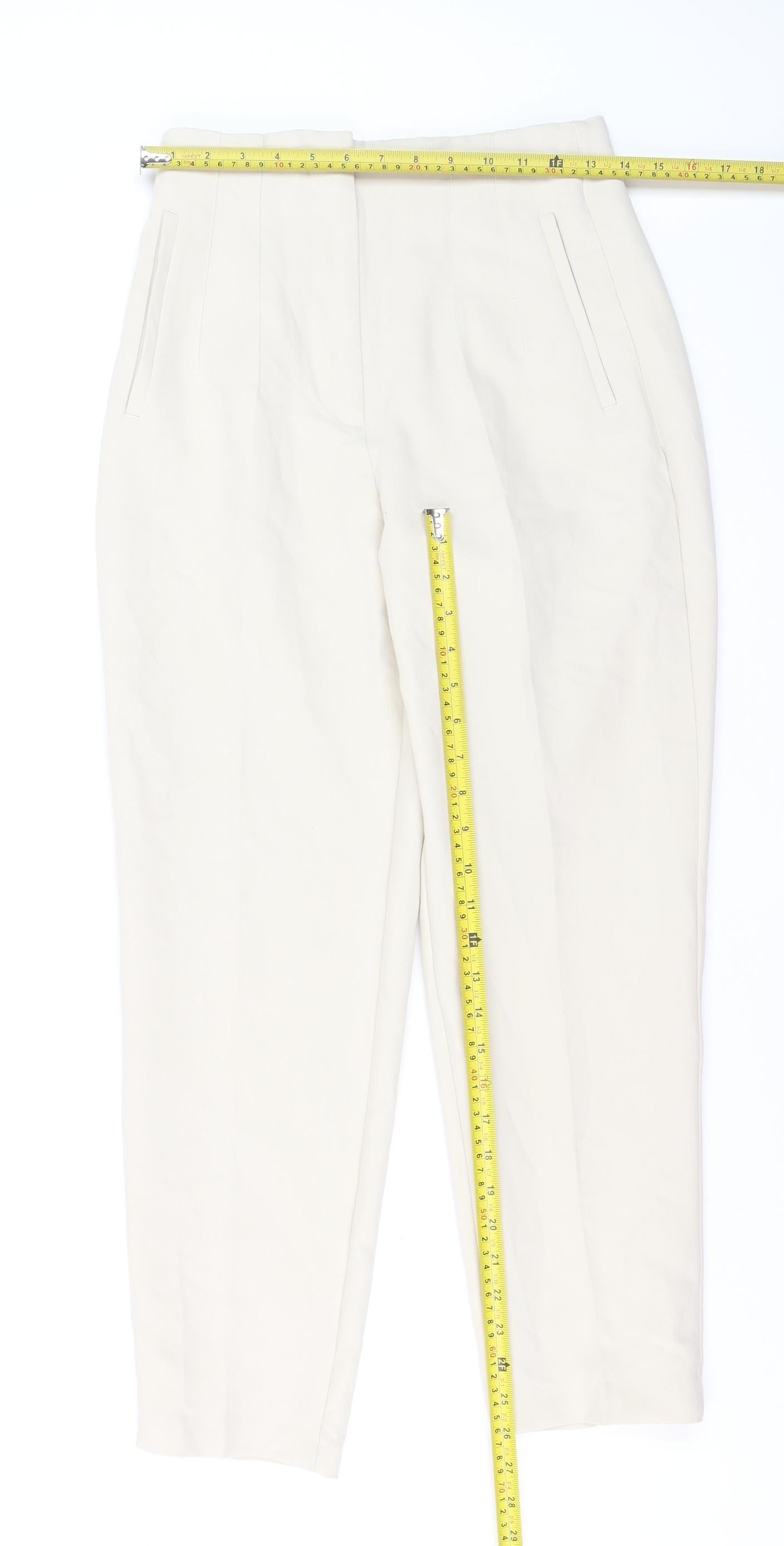 ZARA Women Ivory Tapered High Rise Trousers Size S