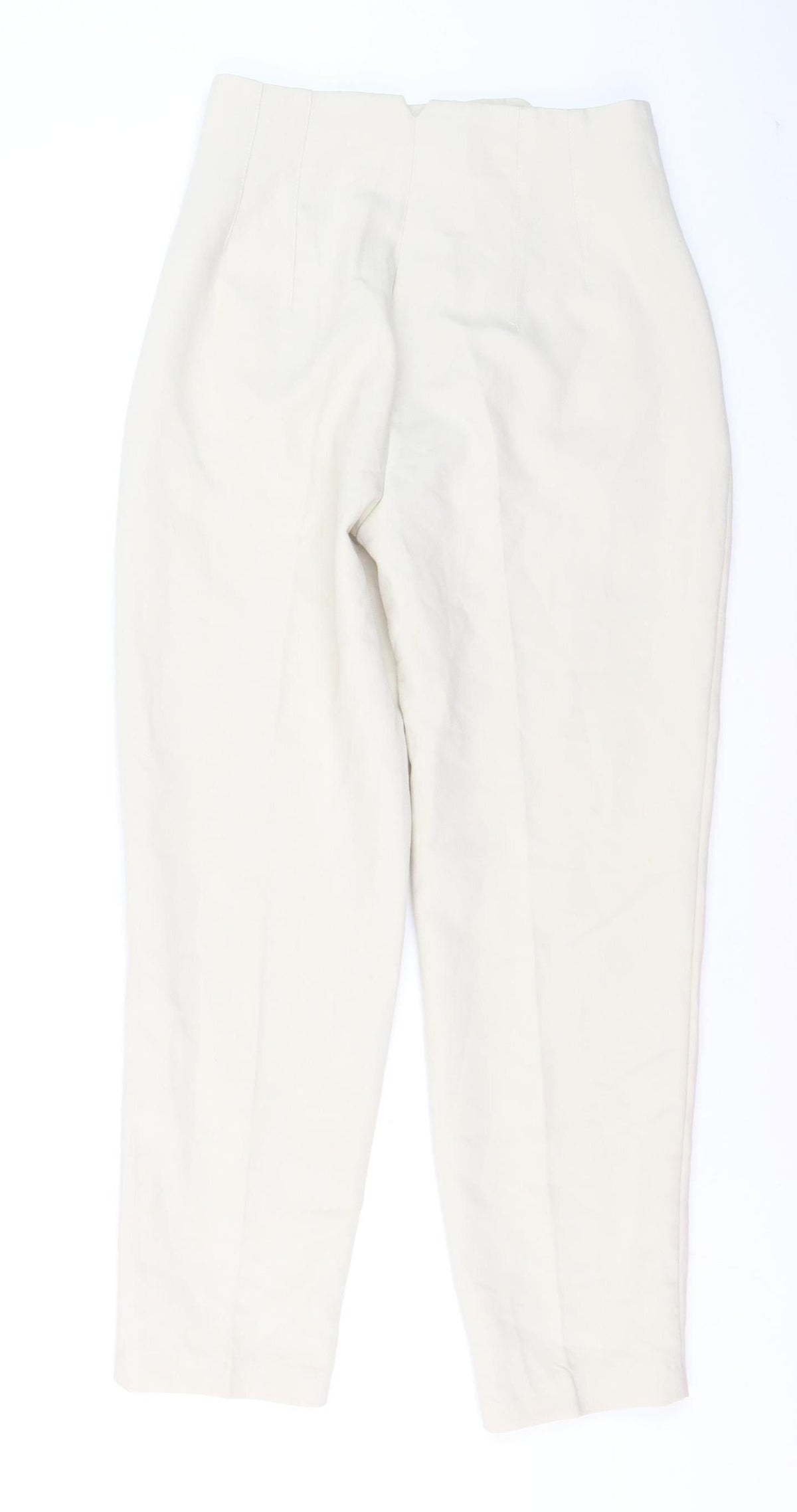 ZARA Women Ivory Tapered High Rise Trousers Size S