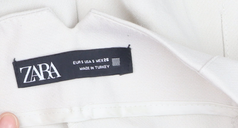 ZARA Women Ivory Tapered High Rise Trousers Size S