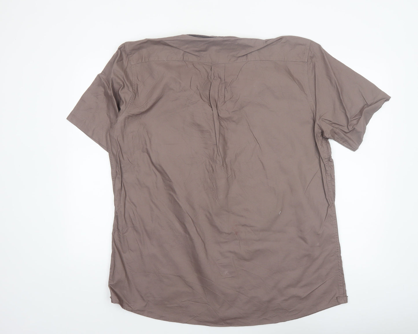 Dunnes Stores Men Brown Slim Fit Cotton Short Sleeve Button-Up Shirt 2XL