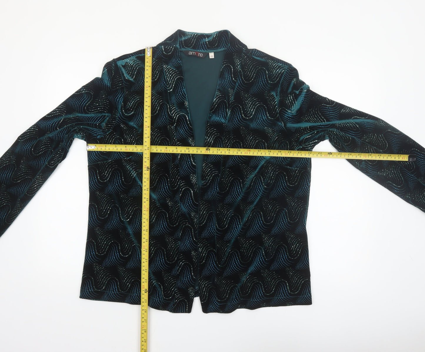 Amore Womens Green Velvet Blazer Size 20 Lined Open Party Jacket