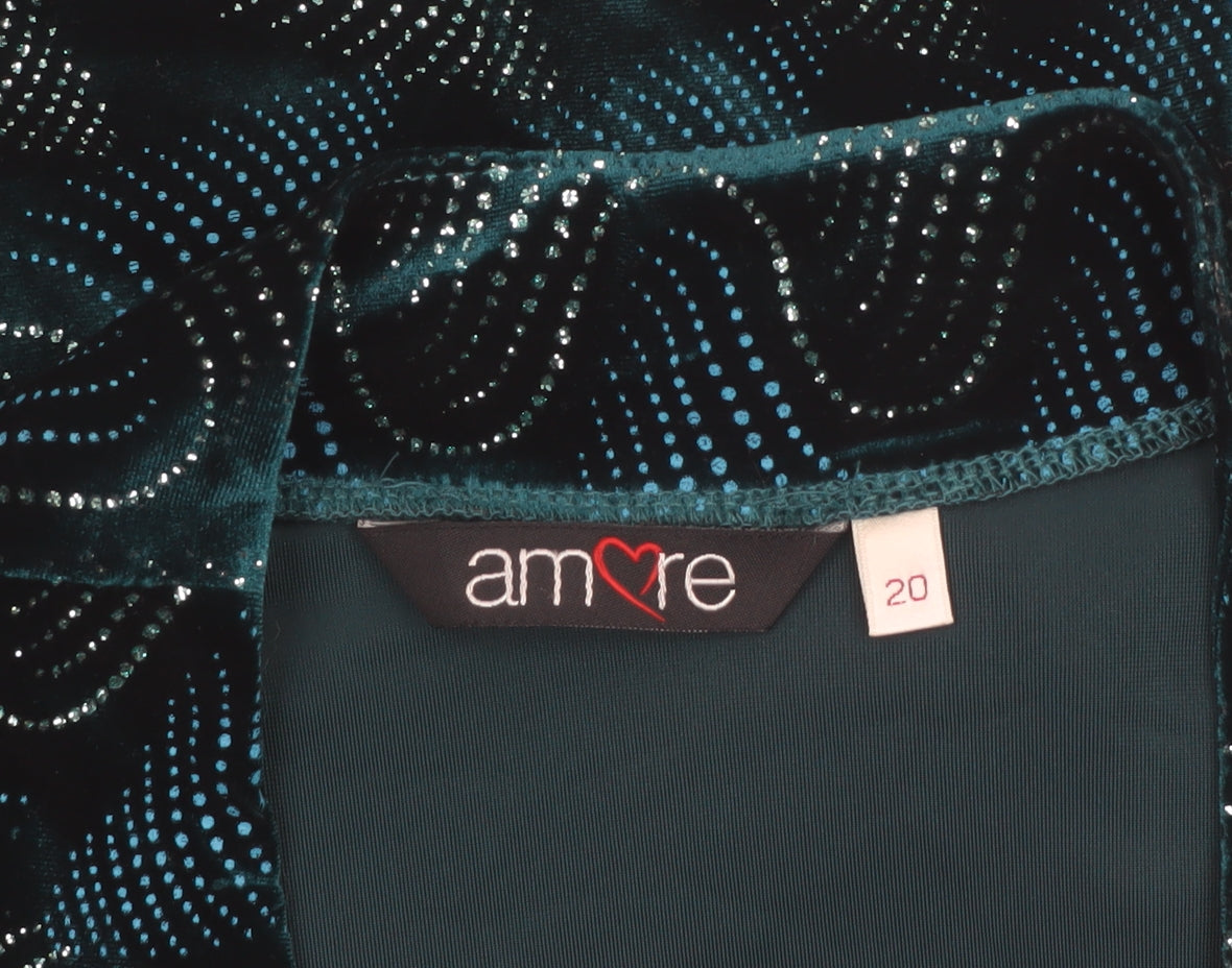 Amore Womens Green Velvet Blazer Size 20 Lined Open Party Jacket