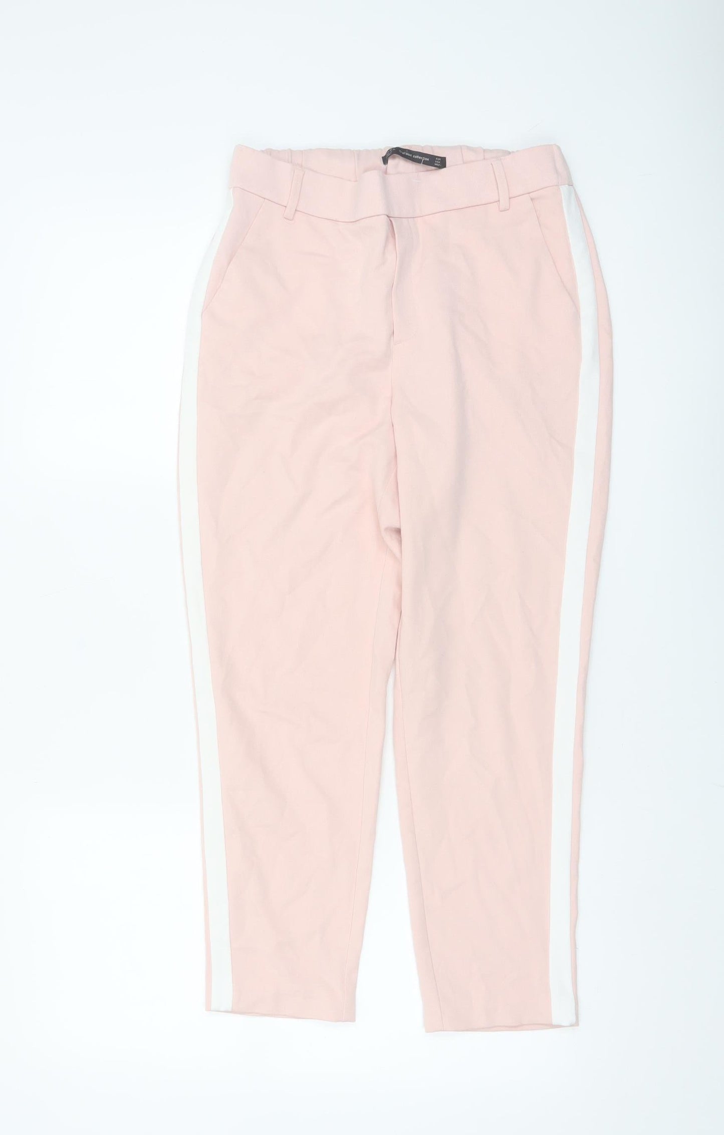 Zara Women Pink Tapered Trousers XS Slim Fit Elastic Waist
