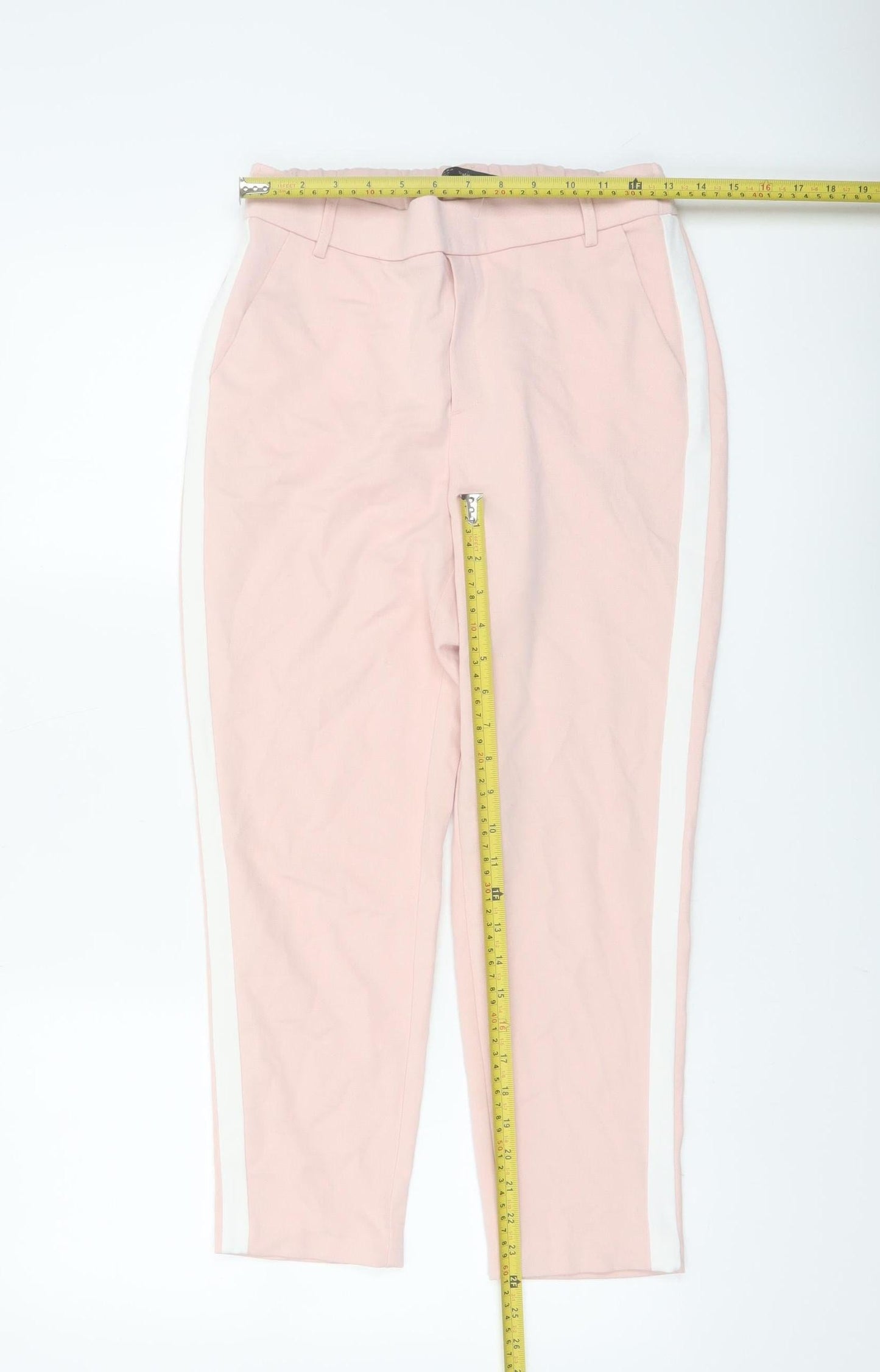 Zara Women Pink Tapered Trousers XS Slim Fit Elastic Waist