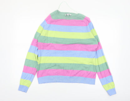 Additional front view of b.young Women's Multicoloured Striped jumper, size M, Knit