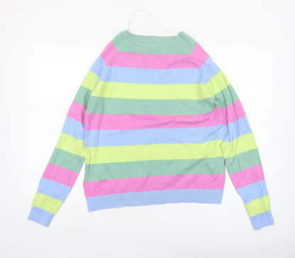 Close-up detail of b.young Women's Multicoloured Striped jumper, size M, Knit