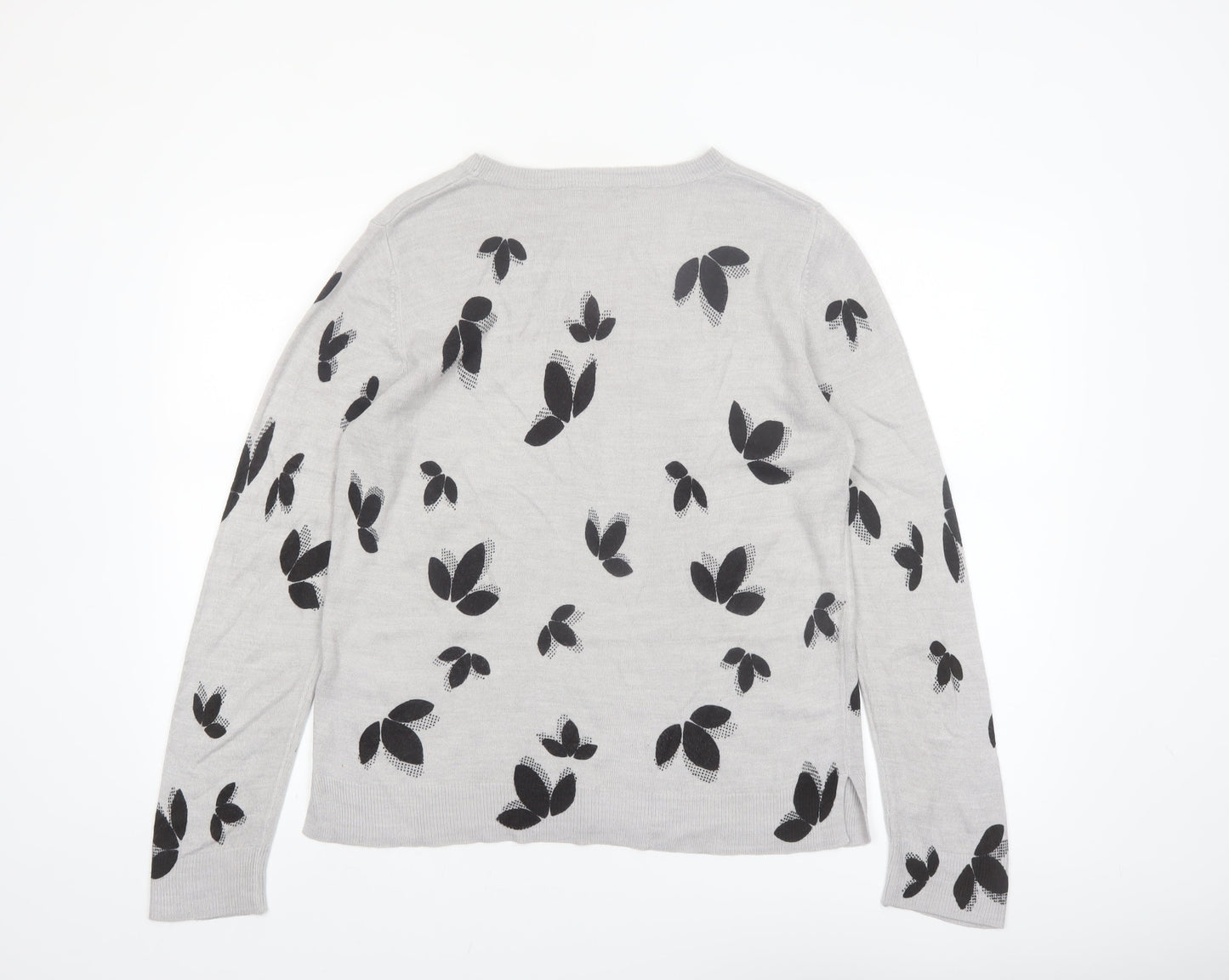 Marks and Spencer Womens Grey Floral Knit Jumper Size 14