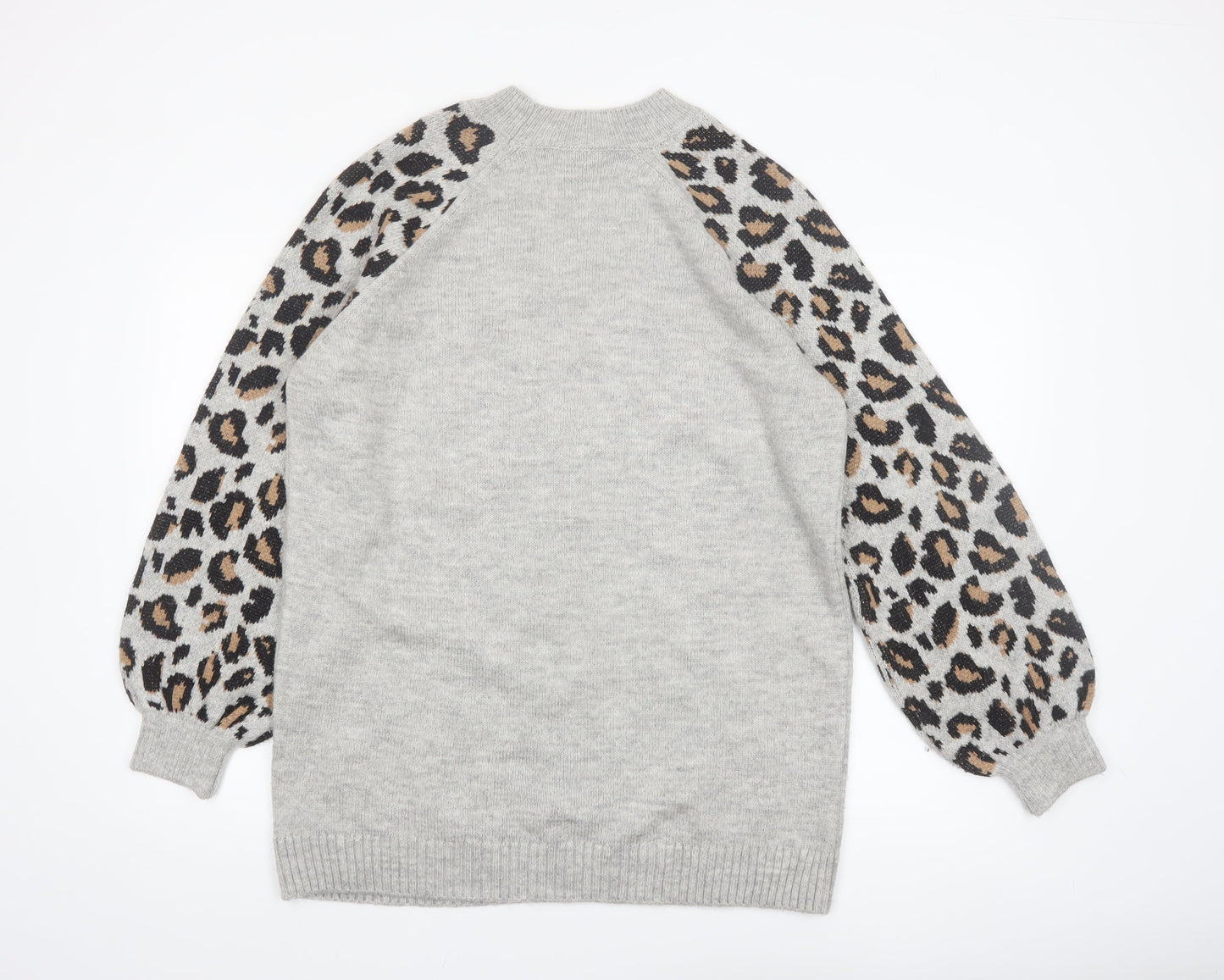 Tu Women Grey Leopard Balloon Sleeve Knit Jumper Size 16