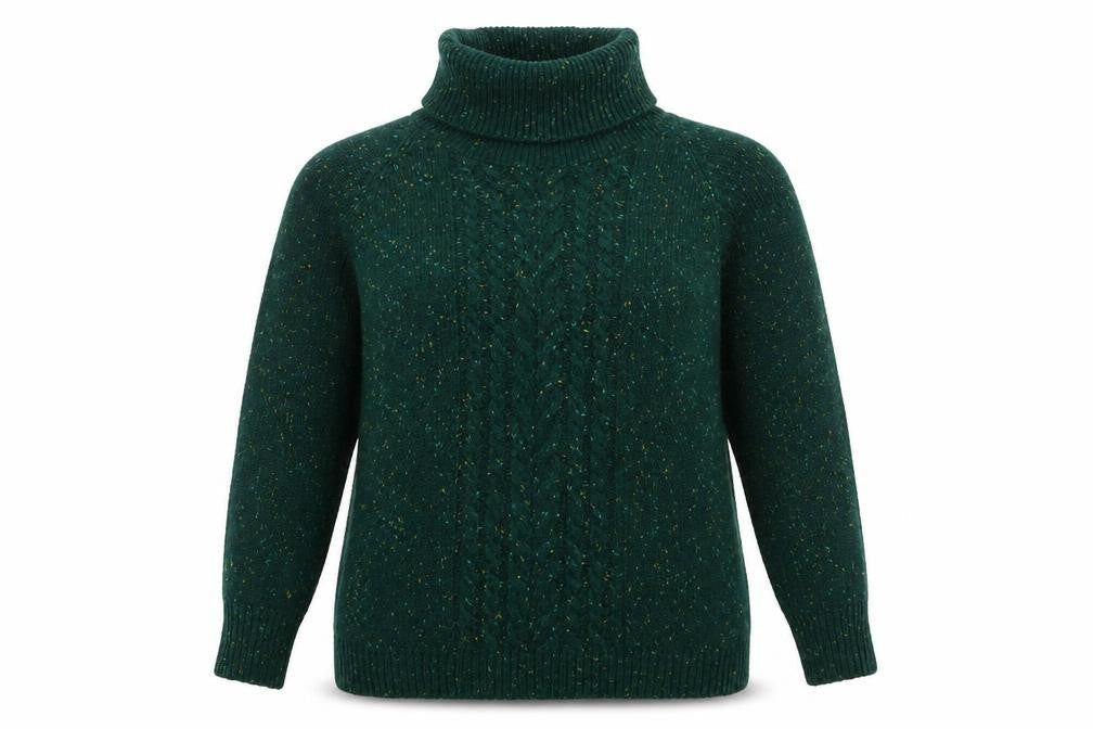 Cotton Traders Womens Green Roll Neck Cable-Knit Jumper Size 20
