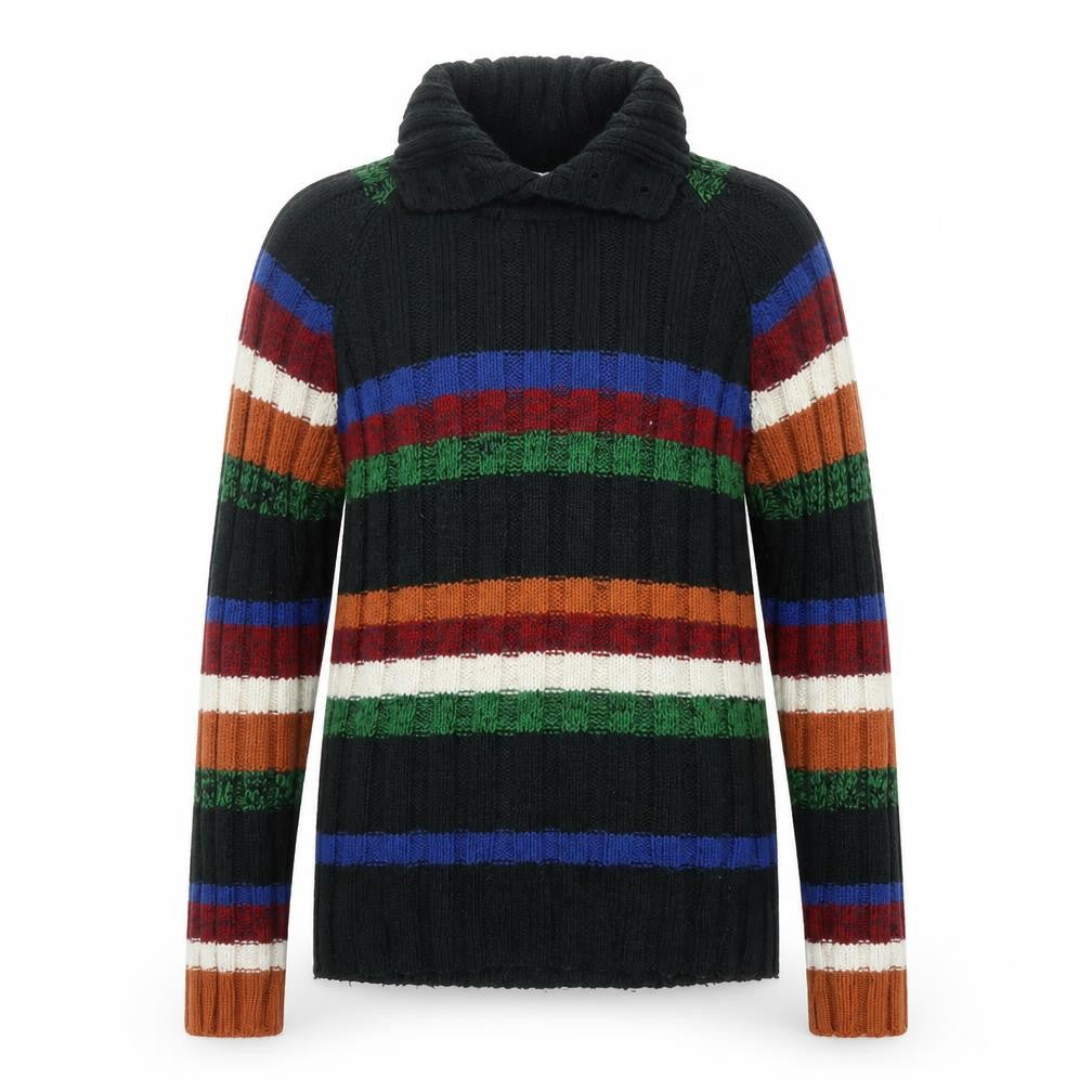 Desigual Men's Multicoloured Striped Roll Neck Chunky-Knit Jumper L