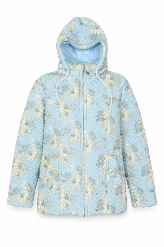 Mud Flower Women’s Blue Floral Quilted Hooded Puffer Jacket Size S