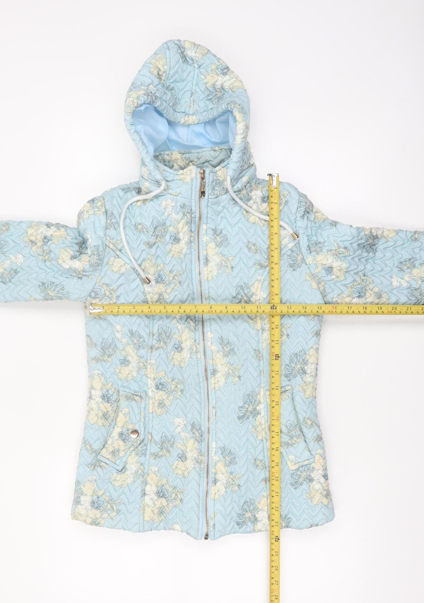 Mud Flower Women’s Blue Floral Quilted Hooded Puffer Jacket Size S