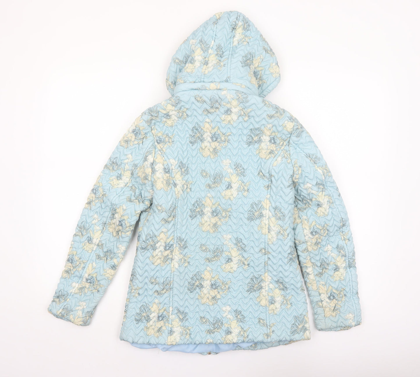 Mud Flower Women’s Blue Floral Quilted Hooded Puffer Jacket Size S
