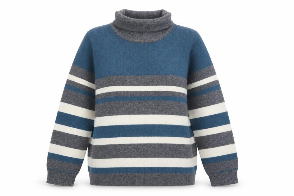 Voulez Vous Women’s Blue Stripe Roll Neck Jumper Size 16