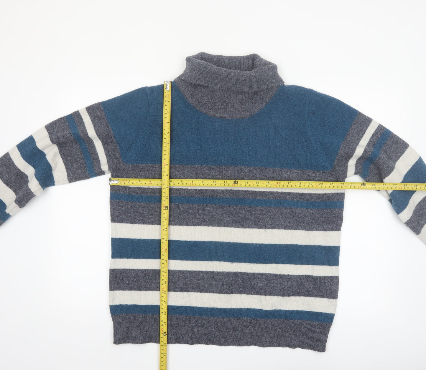 Voulez Vous Women’s Blue Stripe Roll Neck Jumper Size 16