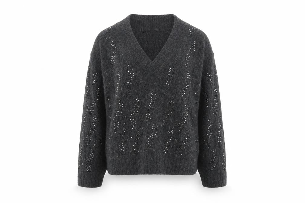 Next Womens Grey V-Neck Cable Knit Pullover Jumper Size L