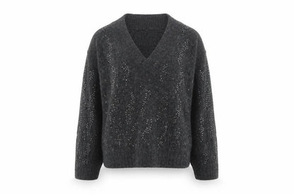 Next Womens Grey V-Neck Cable Knit Pullover Jumper Size L