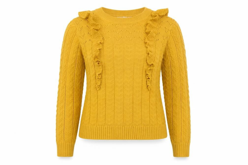 Marks & Spencer Per Una Women’s Yellow Cable-Knit Ruffle Jumper Size 14