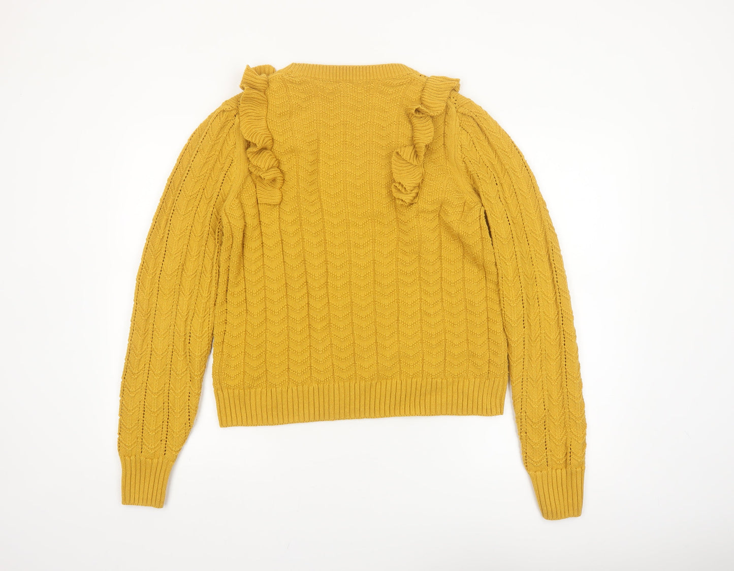 Marks and Spencer Per Una Women’s Yellow Cable-Knit Ruffle Jumper Size 14