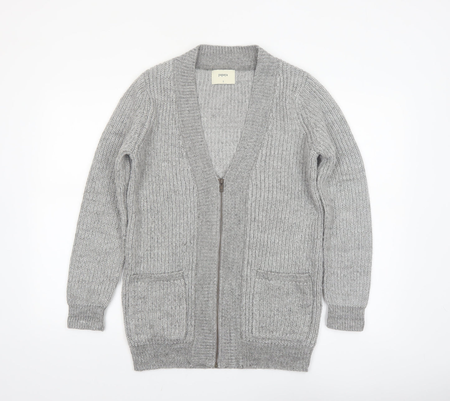 Papaya Women’s Grey Chunky Knit Full Zip Cardigan Size S